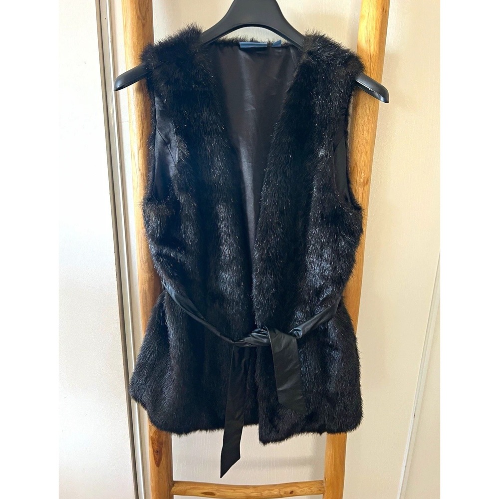Simply Vera Vera Wang Women's L/XL Black Solid Mid-Length Sleeveless Belted Vest